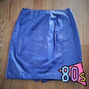 Vintage 80s Avon Fashions Blue Leather Skirt Women's Size 5/6 Made in Korea